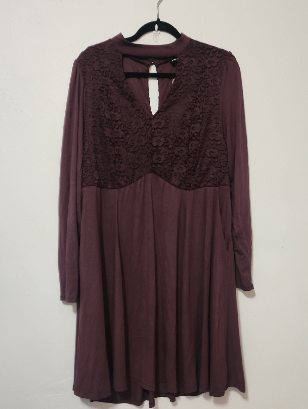 Torrid Women's Lace Yoke Long Sleeve Dress - Plum 2x